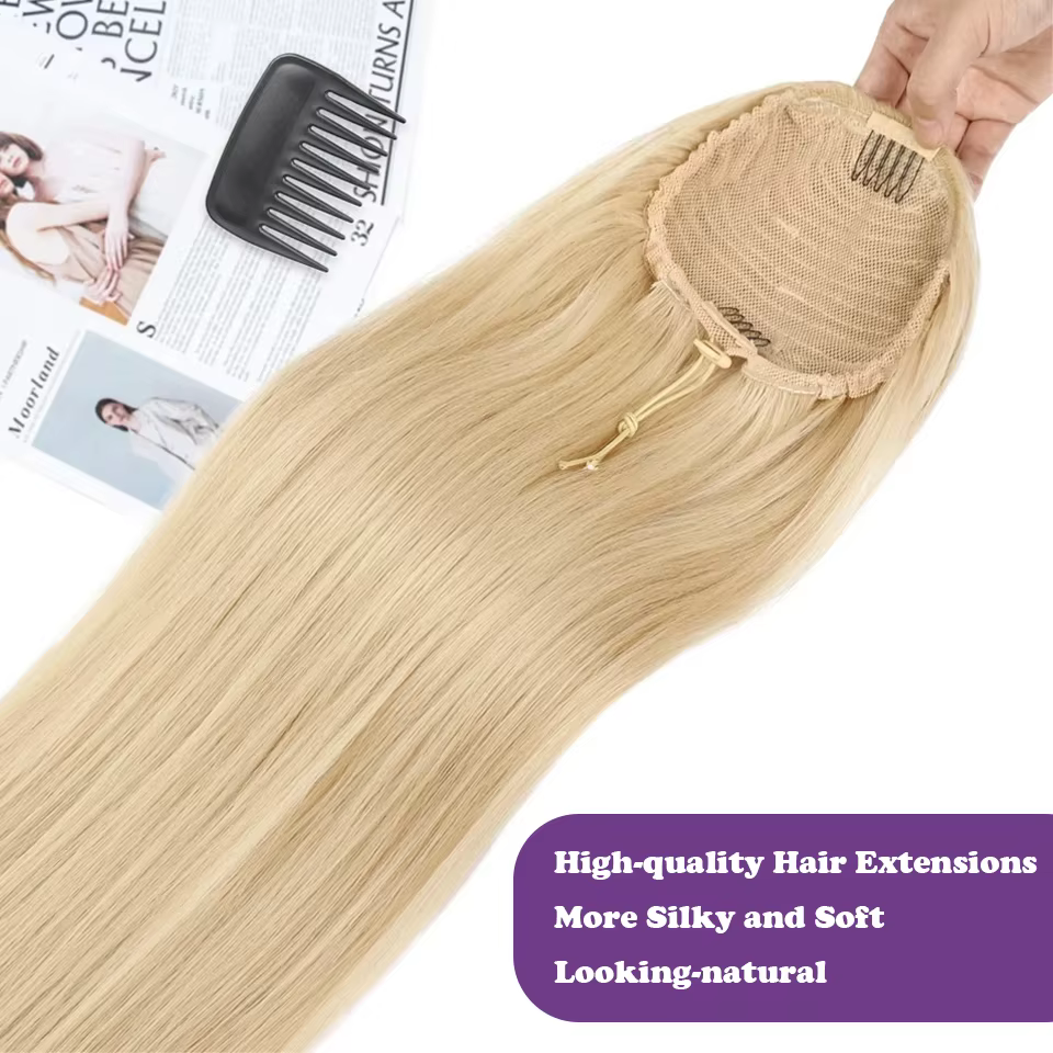Extension queue de cheval cheveux humains 100G # 613 Blonde Remy