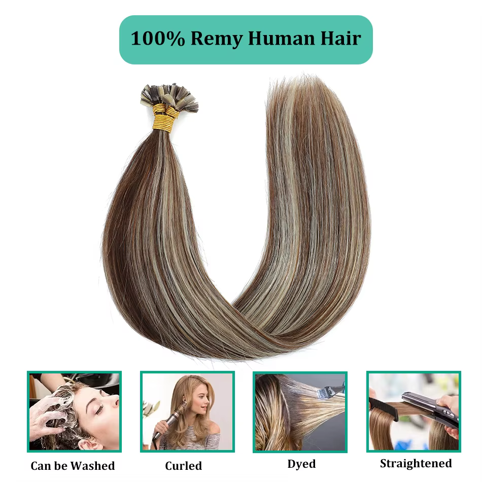 V Tip kératine russe Remy Extensions de cheveux VTip brun foncé blond 50/100 brins V conseils Fusion