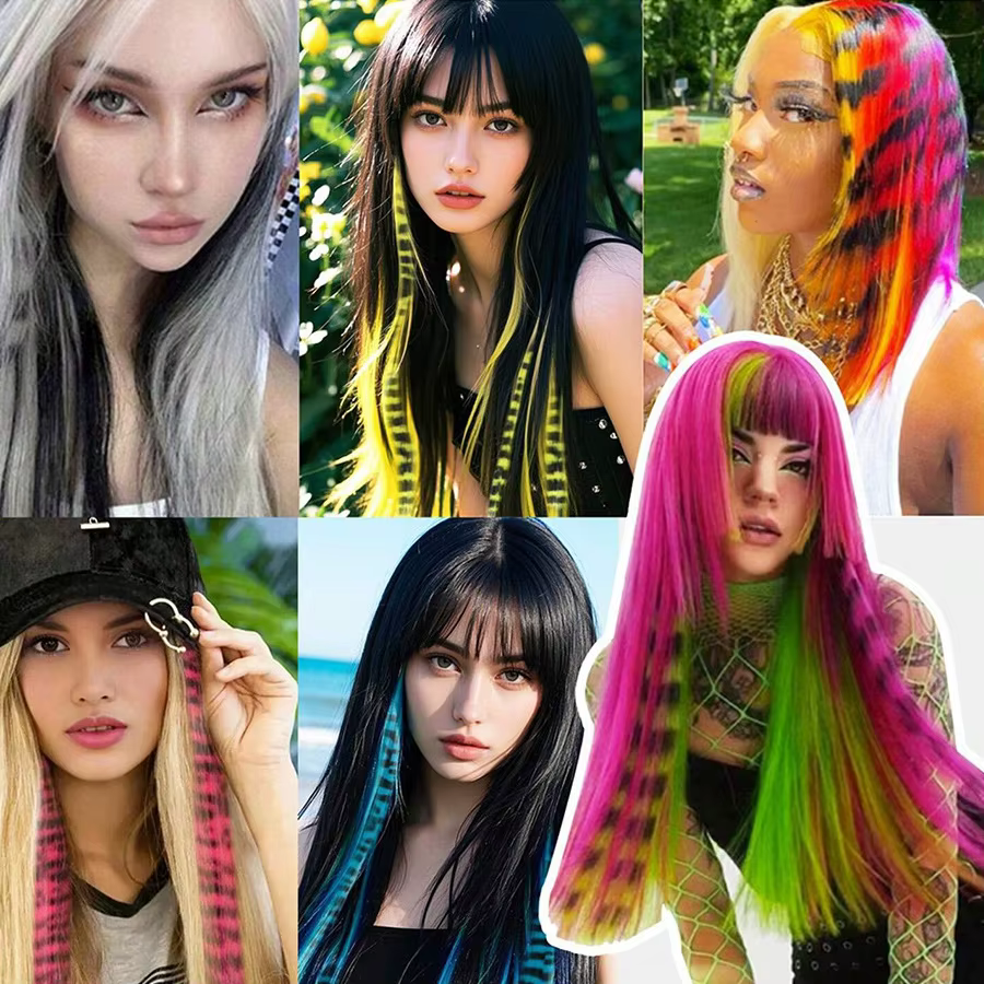 Extensions de cheveux à clipser imprimées à rayures