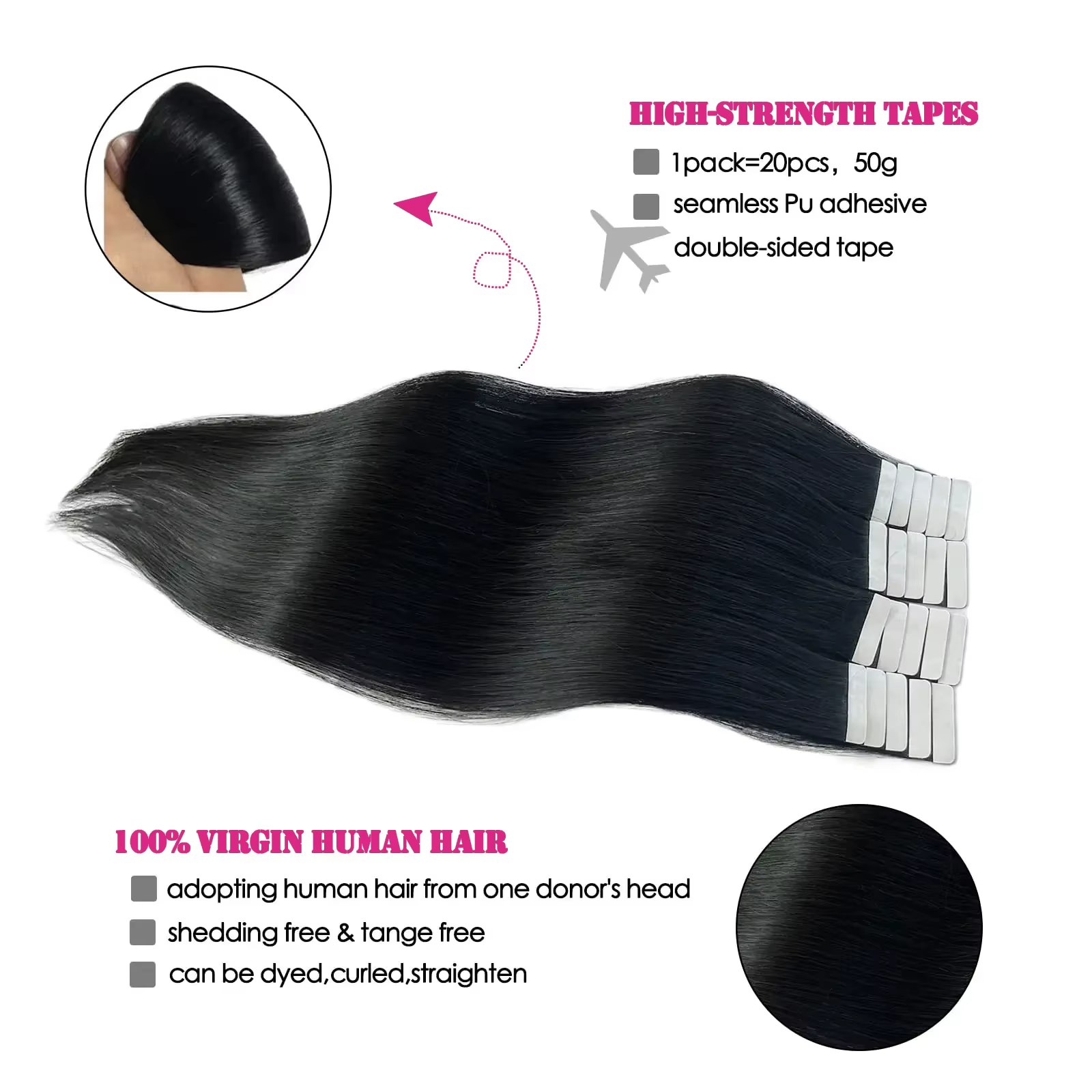 Extensions de cheveux à bandes adhésives