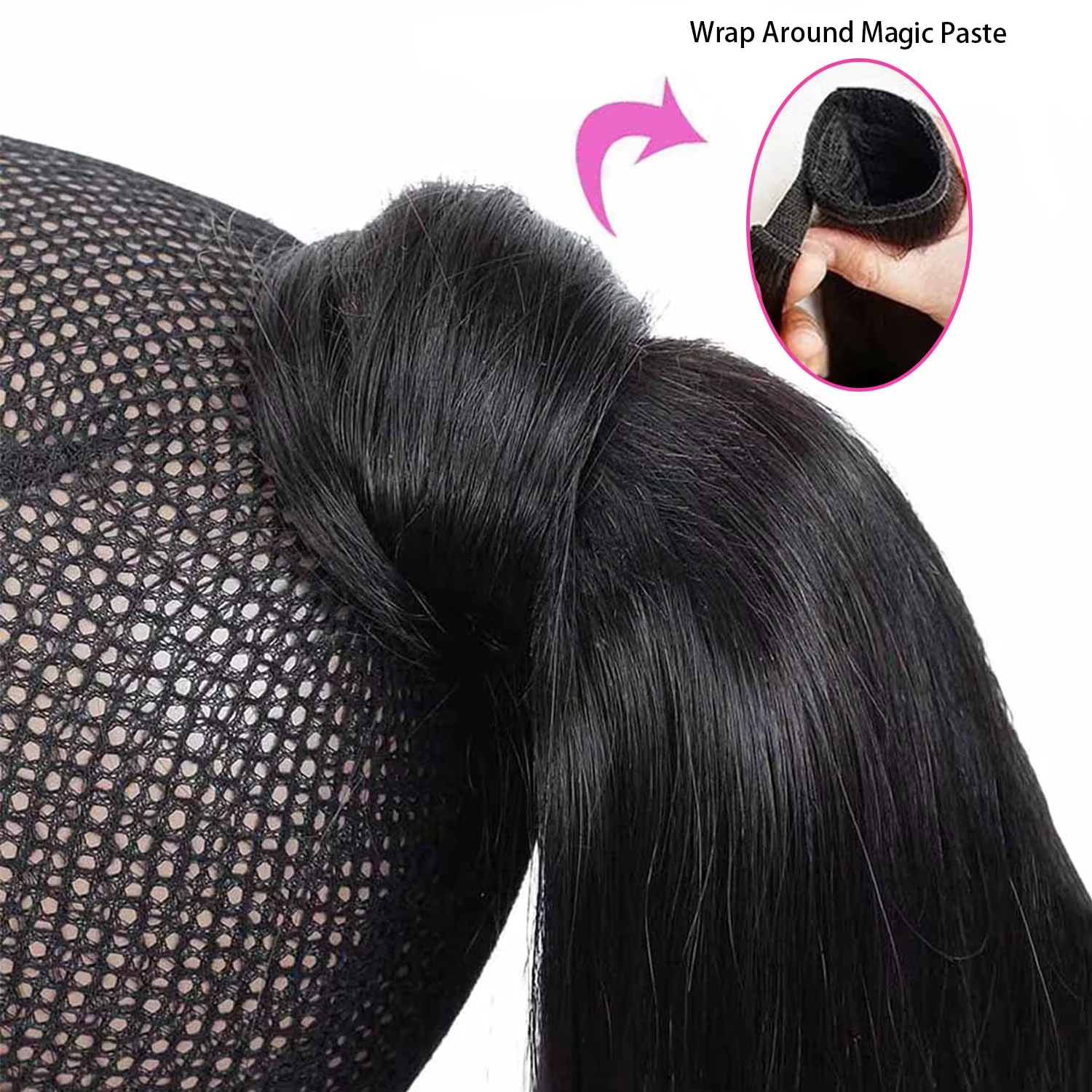 Extensions de cheveux brésiliennes pour femmes noires, queue de cheval à clipser, en cheveux humains lisses, à enrouler avec cordon de serrage