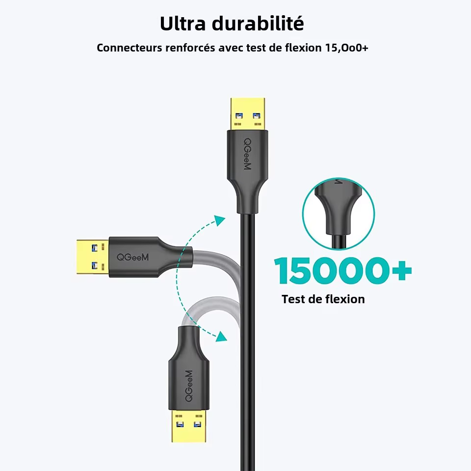 Câble d'extension USB QGeeM Câble d'extension USB 3.0 pour PC portable Smart-TV PS4 Xbox SSD Câble USB Mâle à femelle Rallonge USB à USB Câble de données USB USB 3.0 2.0 Câble d'extension 2m Câble USB