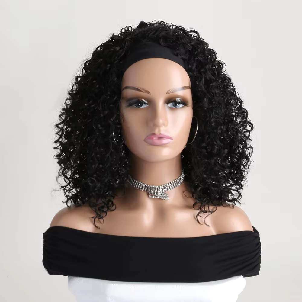 Perruques Synthétiques Naturelles Crépues et Bouclées pour Femmes Noires