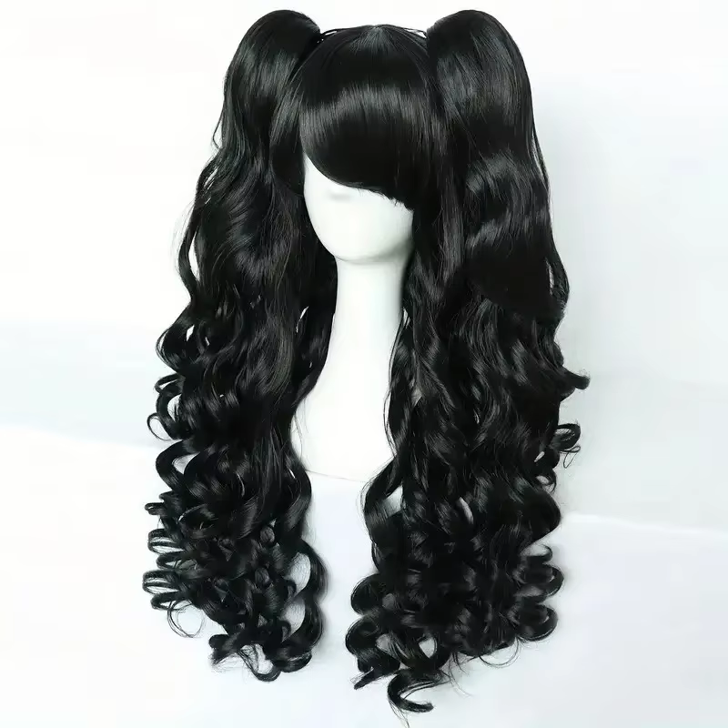 Cosplay Lolita grande vague cheveux bouclés noirs pour les fêtes de vacances