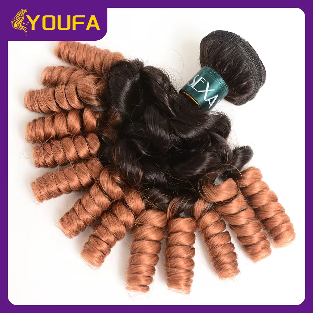 Ombre blond foncé Funmi cheveux humains bouclés paquet unique 100% tissage