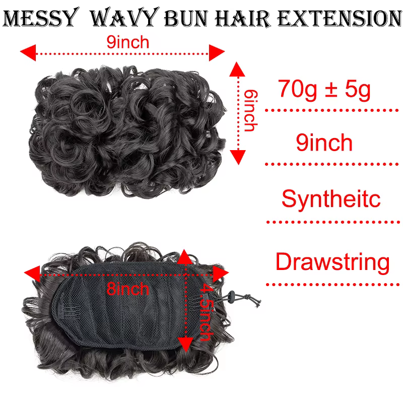 Extension de chignon synthétique bouclé et ébouriffé
