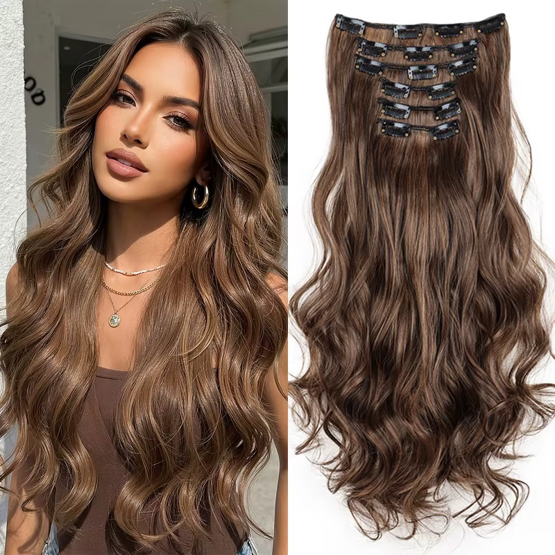 Extensions de cheveux synthétiques bouclés longs de 22 pouces