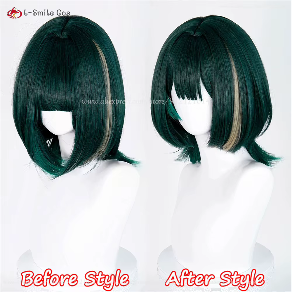 Nefer Cosplay perruque 36 cm vert reflets perruques pour femmes