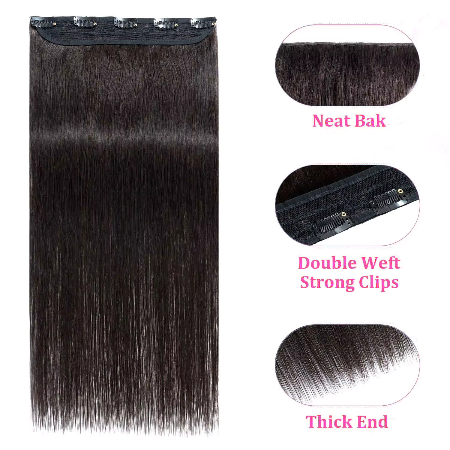 100% pince à cheveux humains dans les Extensions une pièce 5 Clips