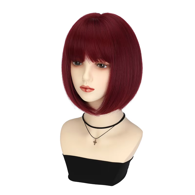 Perruque synthétique de coiffure bob rouge vin à la mode pour la fête