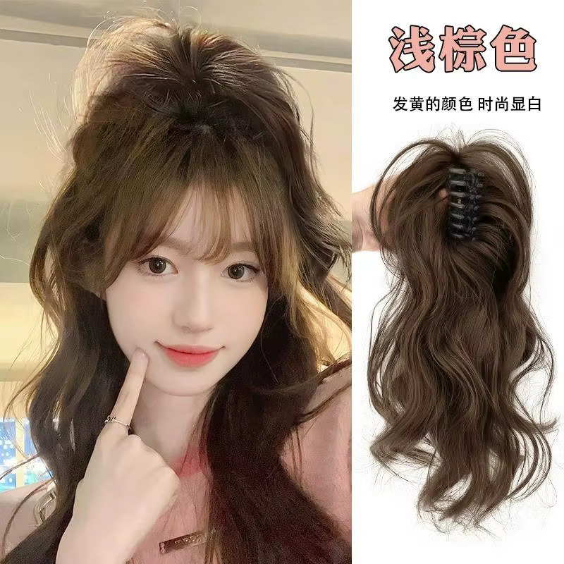Perruque synthétique femme cheveux longs simule la vitalité de la fille lumière pas de sensation de chute moitié