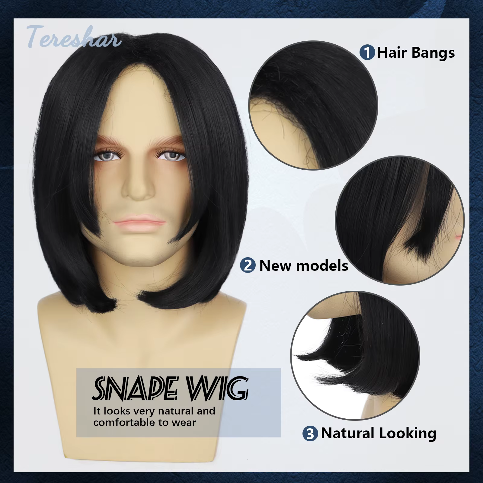 Tereshar professeur Severus Snape perruque synthétique courte droite noir hommes