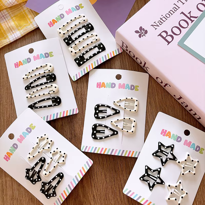Strass Vintage à pois étoile pinces à cheveux ensemble japonais doux fille coeur géométrique Flyaway BB Clips enfants