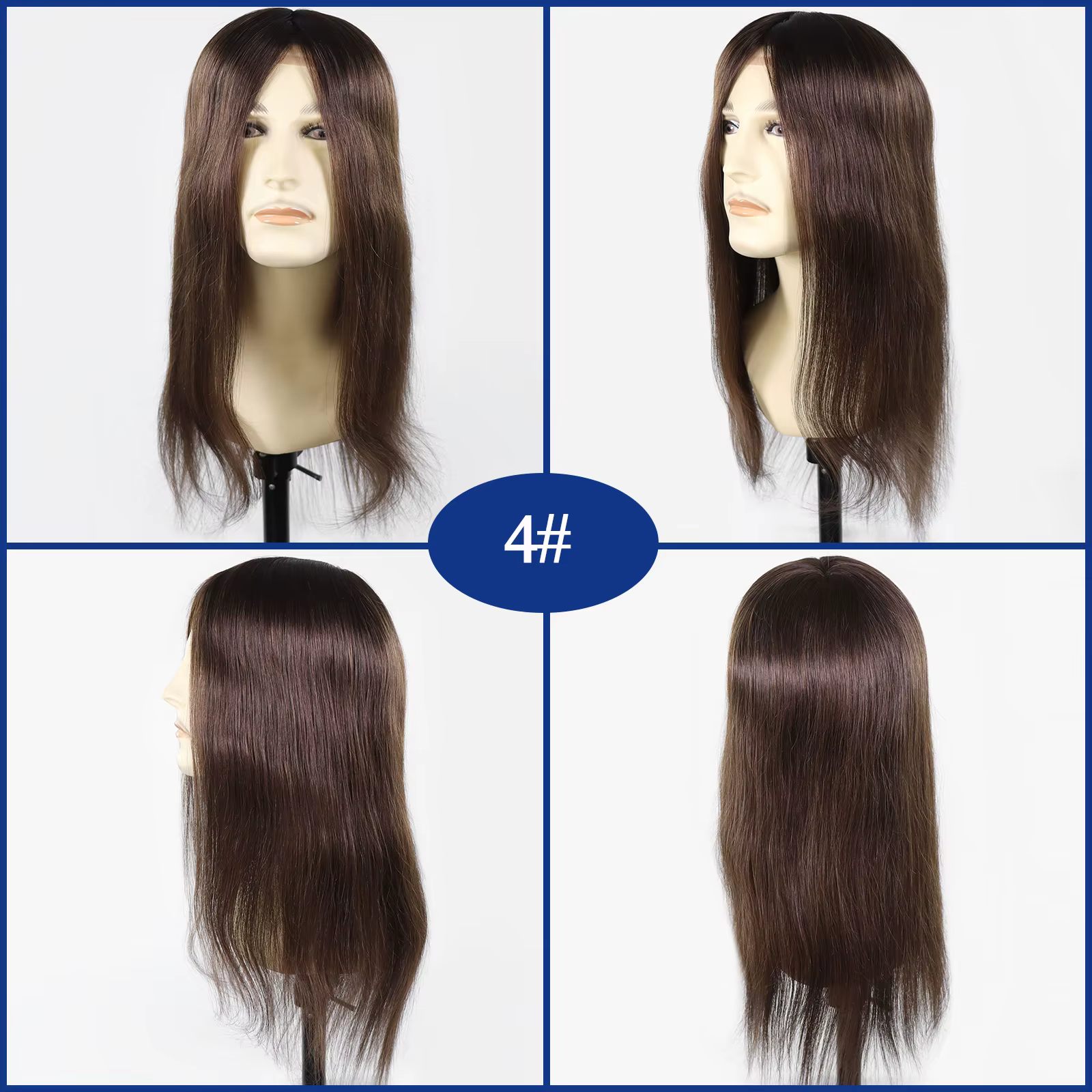 Cheveux humains brun chocolat homme toupet dentelle Pu