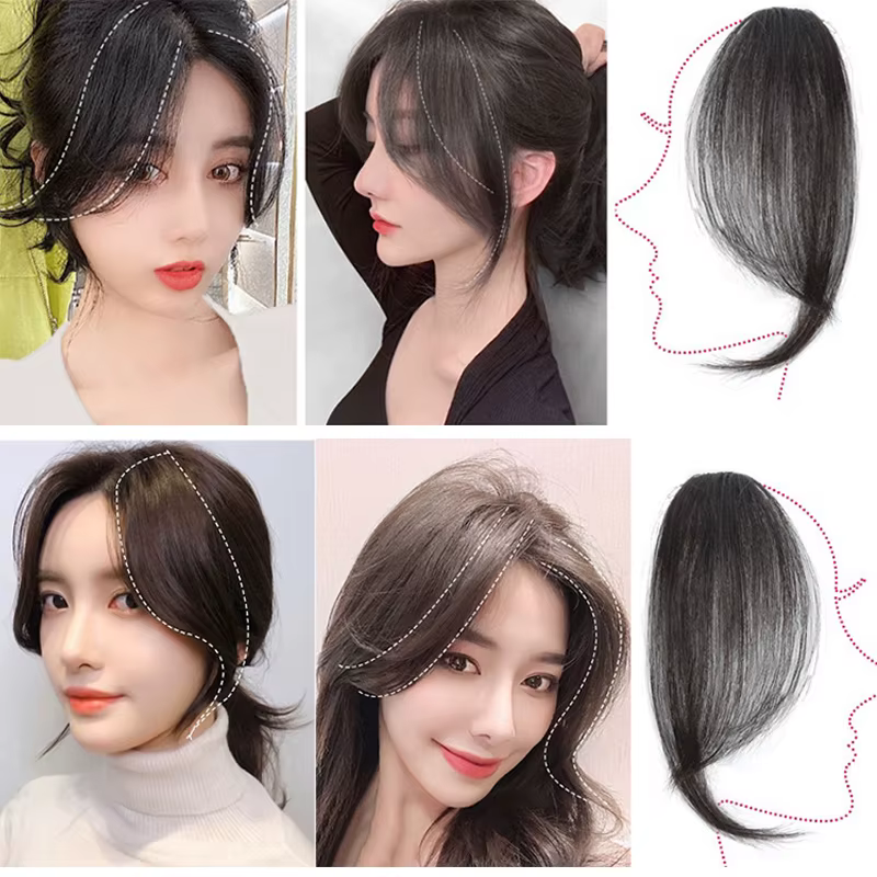 Extensions de cheveux synthétiques à frange centrale