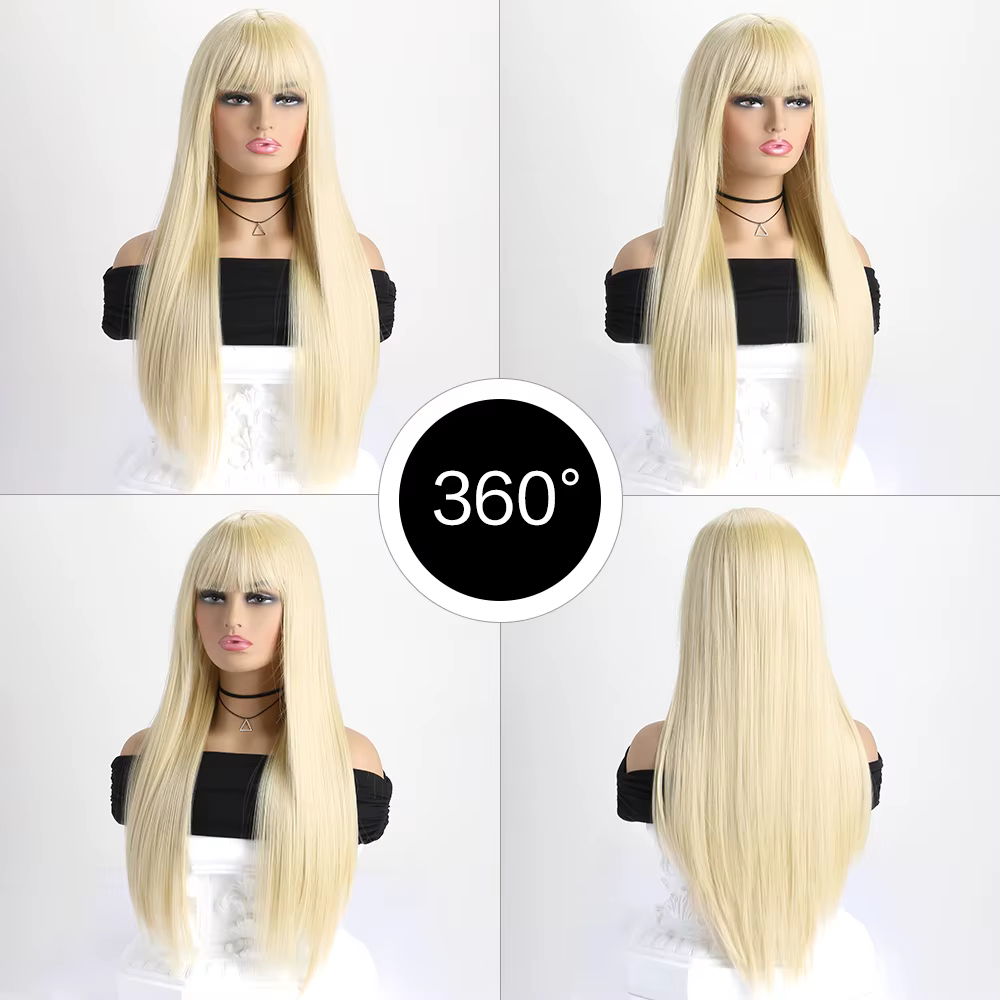 Perruque synthétique longue et lisse de 26 pouces pour femmes
