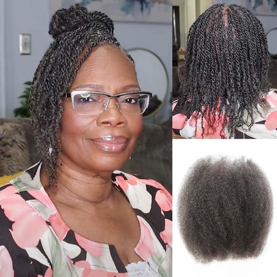 Extensions de cheveux humains afro crépus en vrac gris sel noir naturel/marron/gris-léger pour tresser