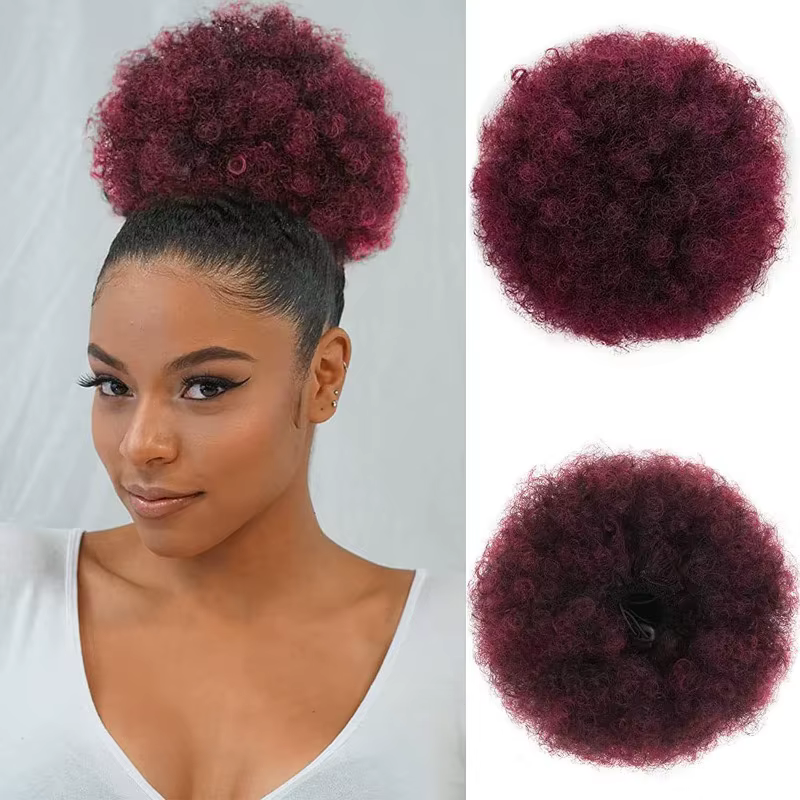 Chignon Afro Puff 8 pouces | Queue de cheval crépue bouclée avec cordon de serrage pour femme | Extension de cheveux