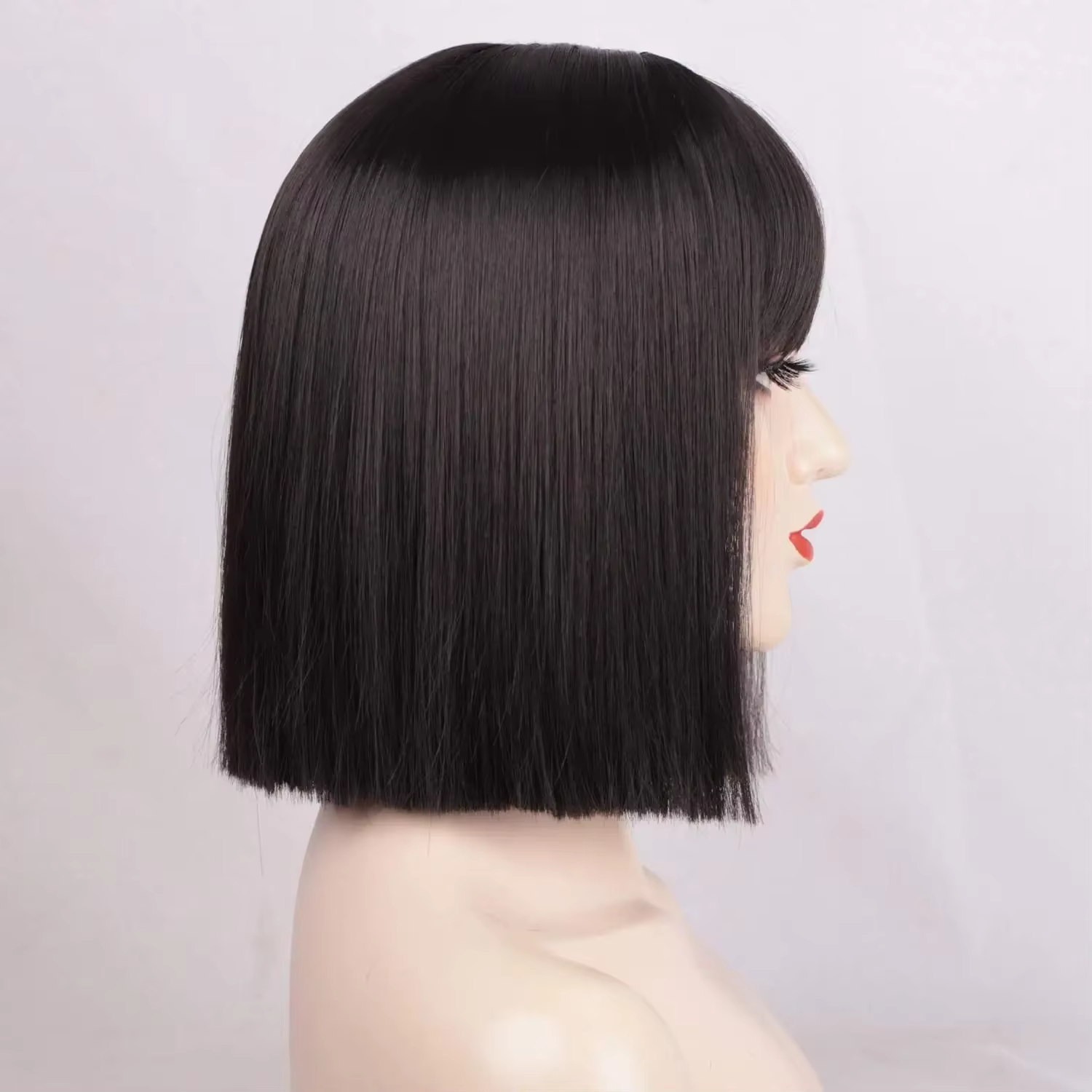 Perruque Bob Noire Courte avec Frange pour Femme
