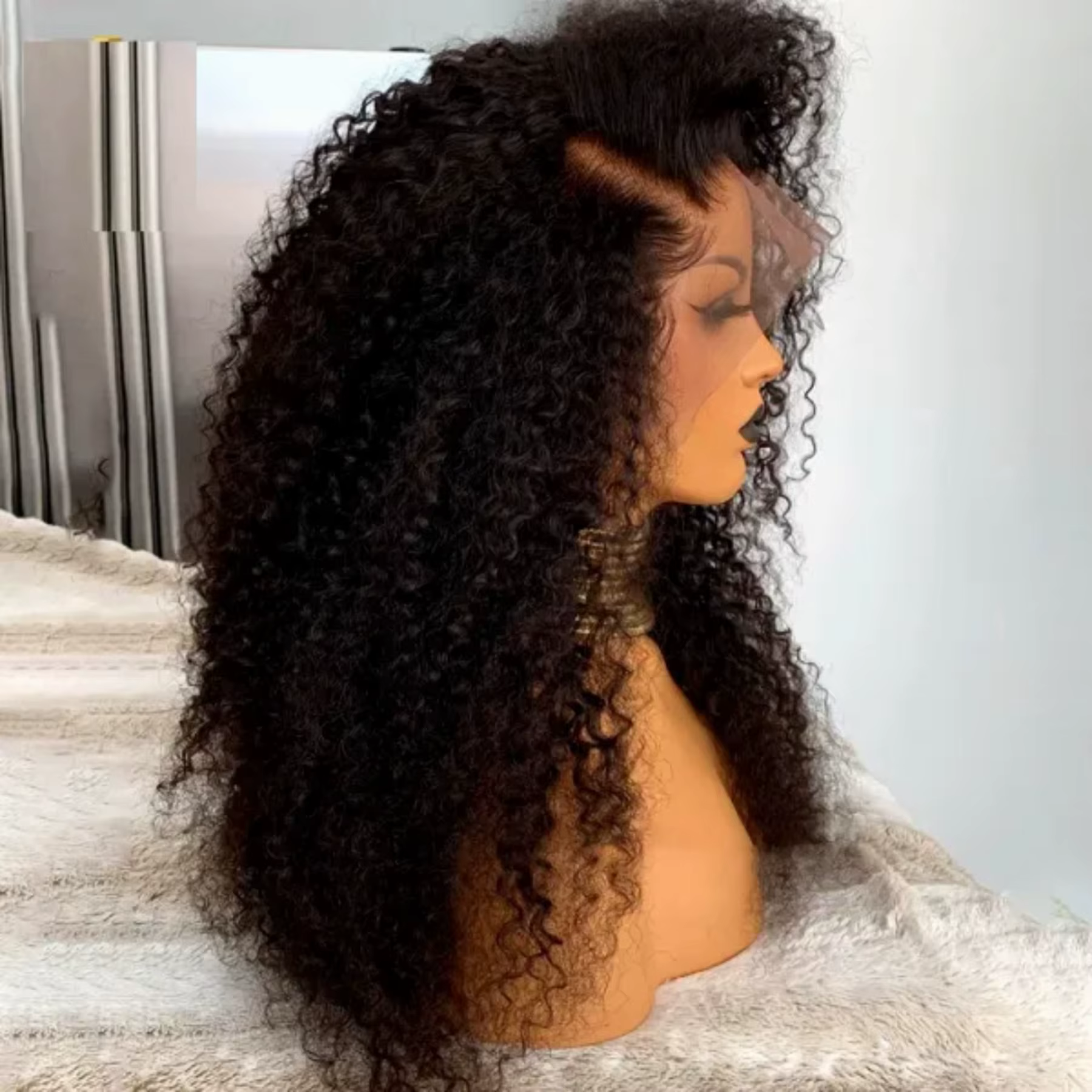 Perruque synthétique noire bouclée crépue 13x4x1 avec dentelle frontale pour femmes noires