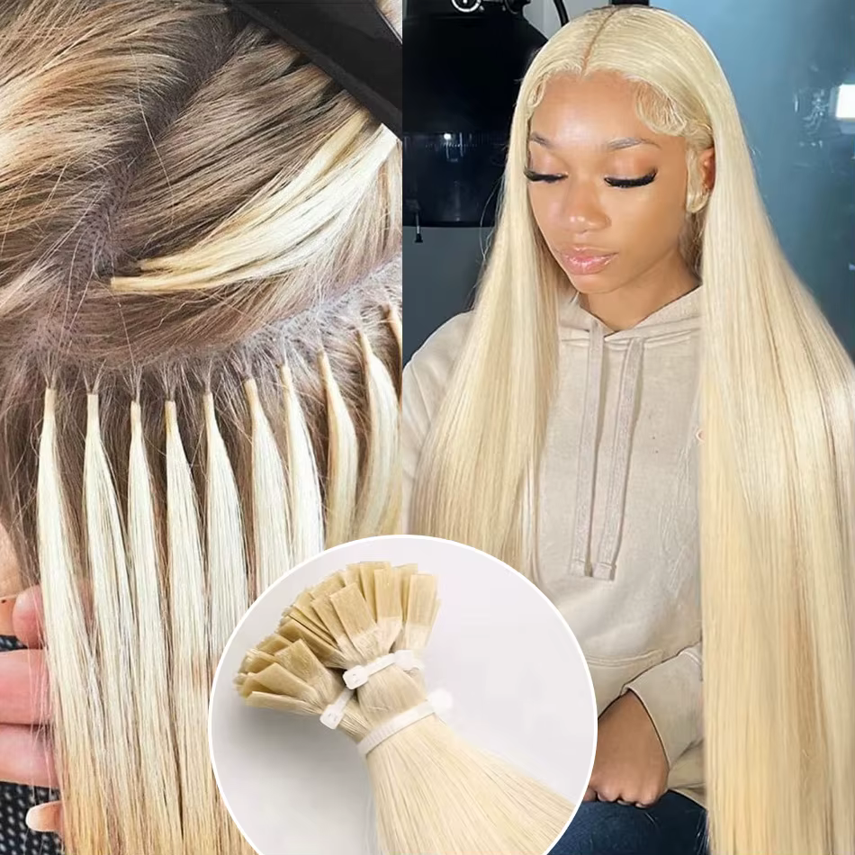 Extensions de cheveux droites à pointe plate Remy 100%