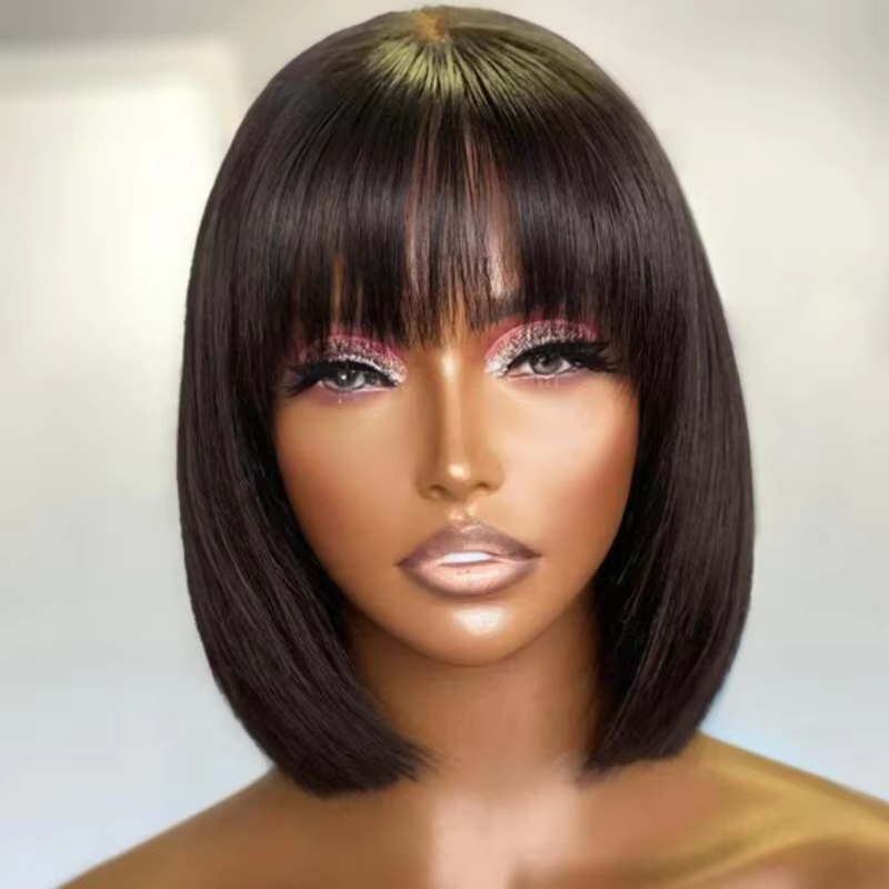 Perruque BOB lisse courte avec frange pour femme