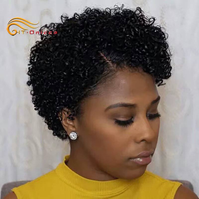 Perruque coupe lutin pour femmes cheveux bouclés dentelle avant perruques