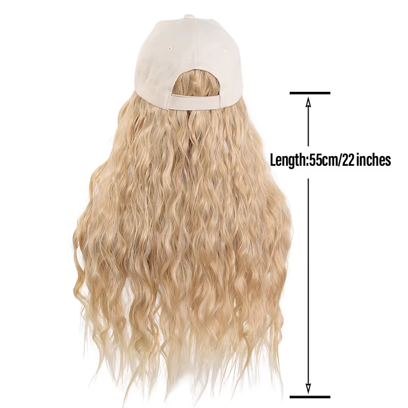 Perruque tressée style Box Braids avec casquette de baseball beige – Perruque-chapeau en fibre synthétique