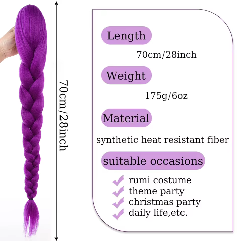 28 pouces cheveux synthétiques longs tressés violet