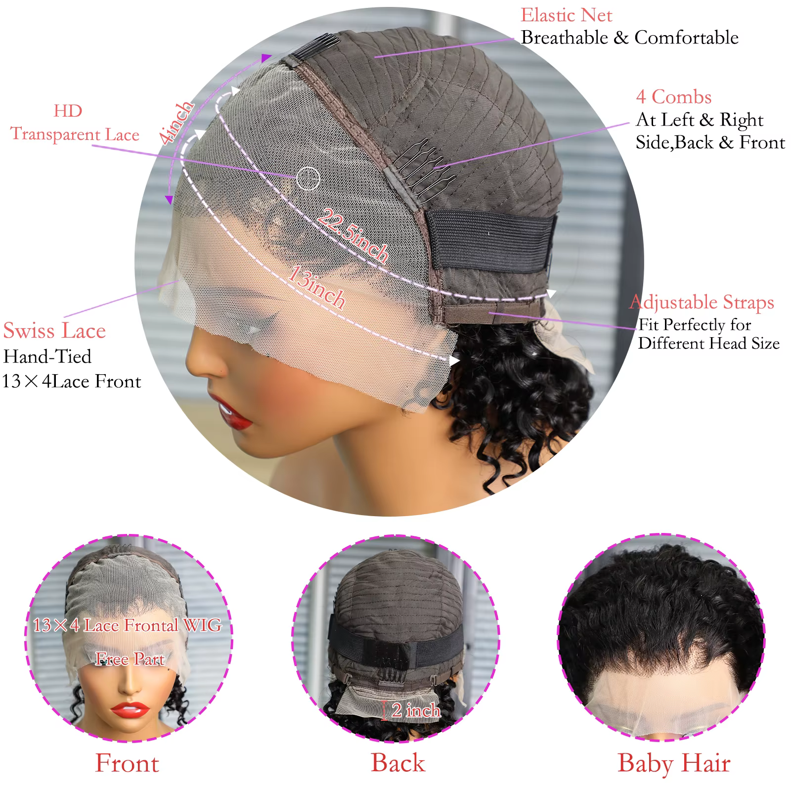 100% cheveux humains lâche vague profonde courte Bob perruques