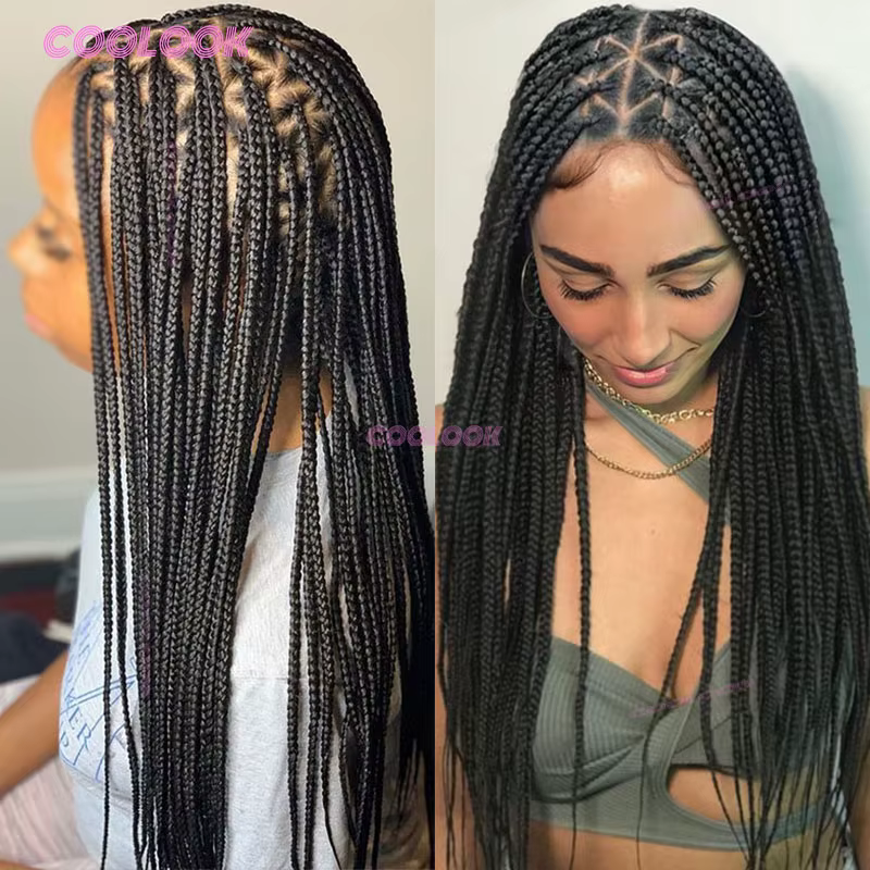 Triangle synthétique tresses cheveux perruque pleine dentelle tressé perruques pour les femmes noires sans noeud boîte