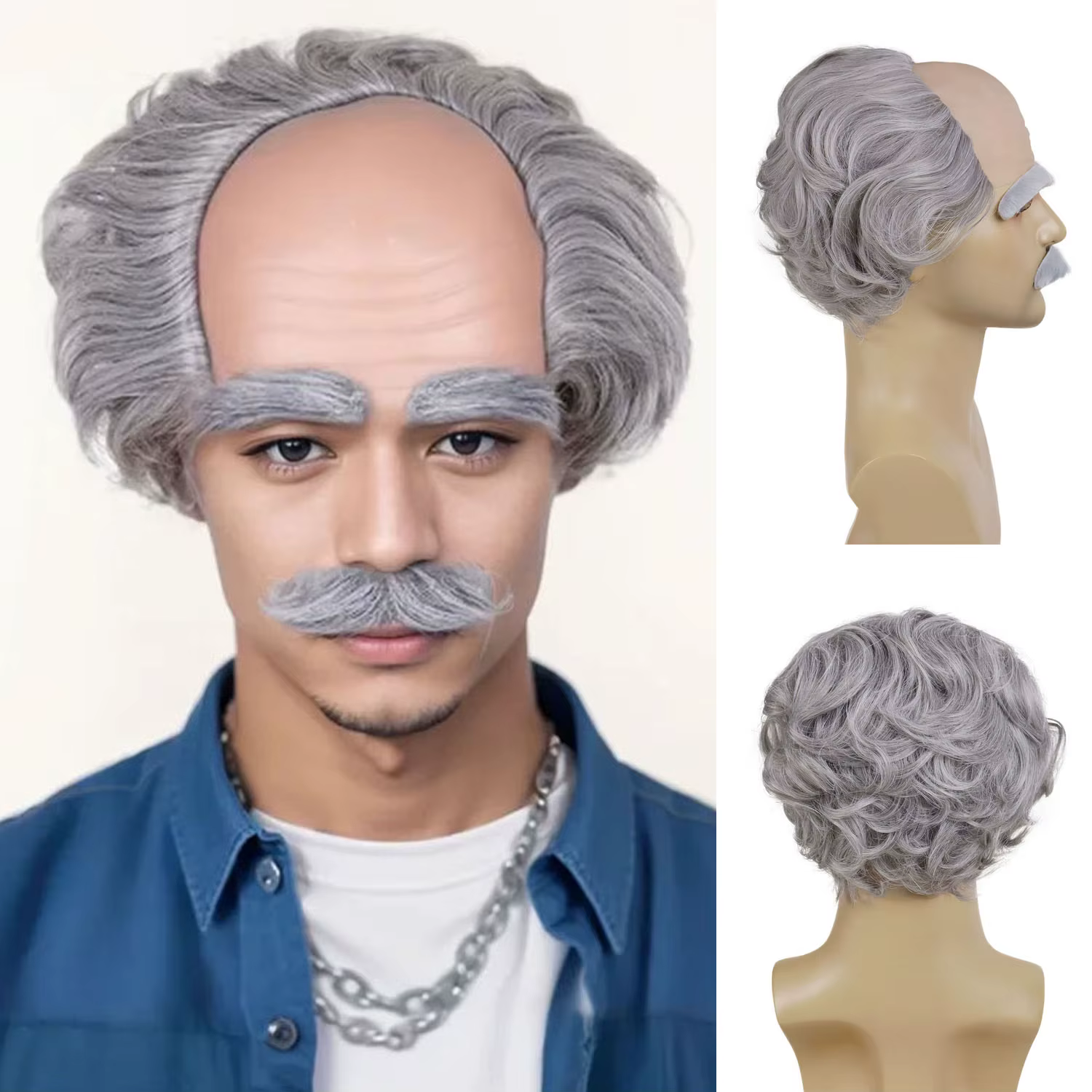 Perruque synthétique grise pour hommes âgés