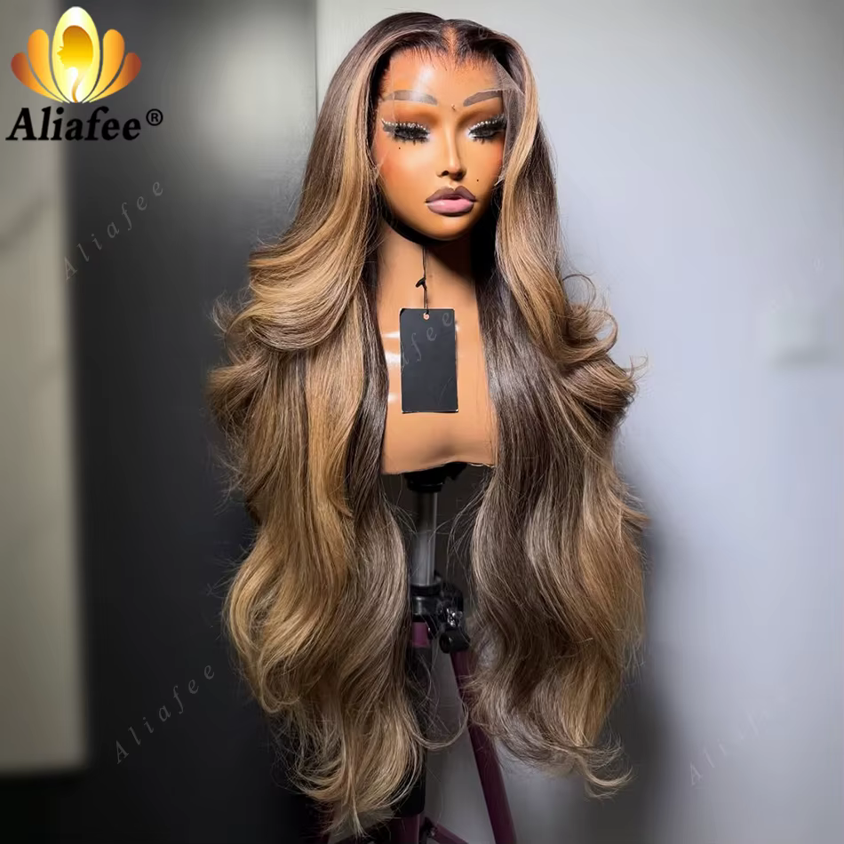 Perruque Cheveux Humains 12A Ondulée Châtain Cendré Blond Clair avec Racines Foncées
