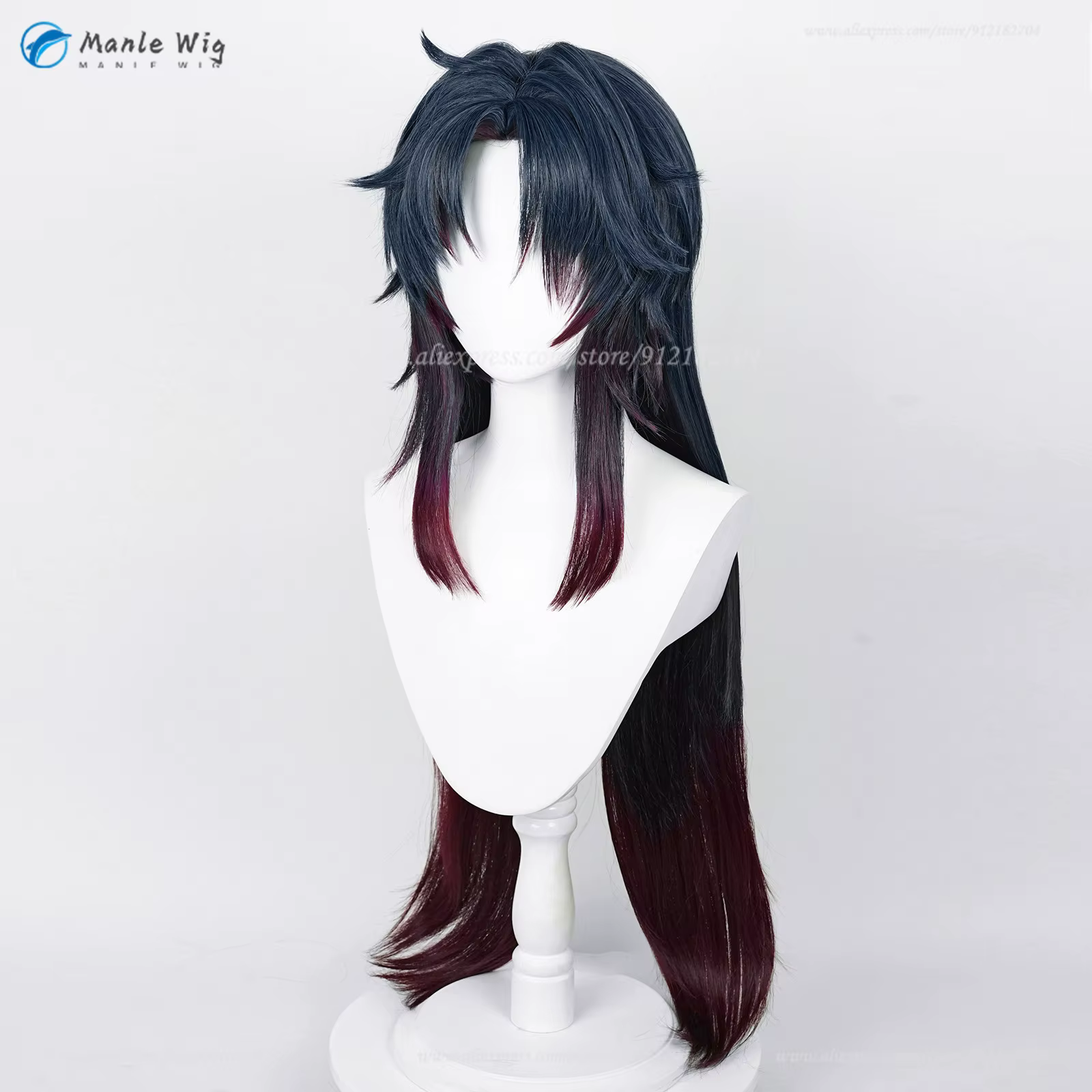 WigsCosplay-Perruque de Cosplay à Lame de 100cm, Postiche de Cheveux Synthétiques, Dégradé Bleu Foncé, Rouge Foncé, Degré de Chaleur, ix, Anime