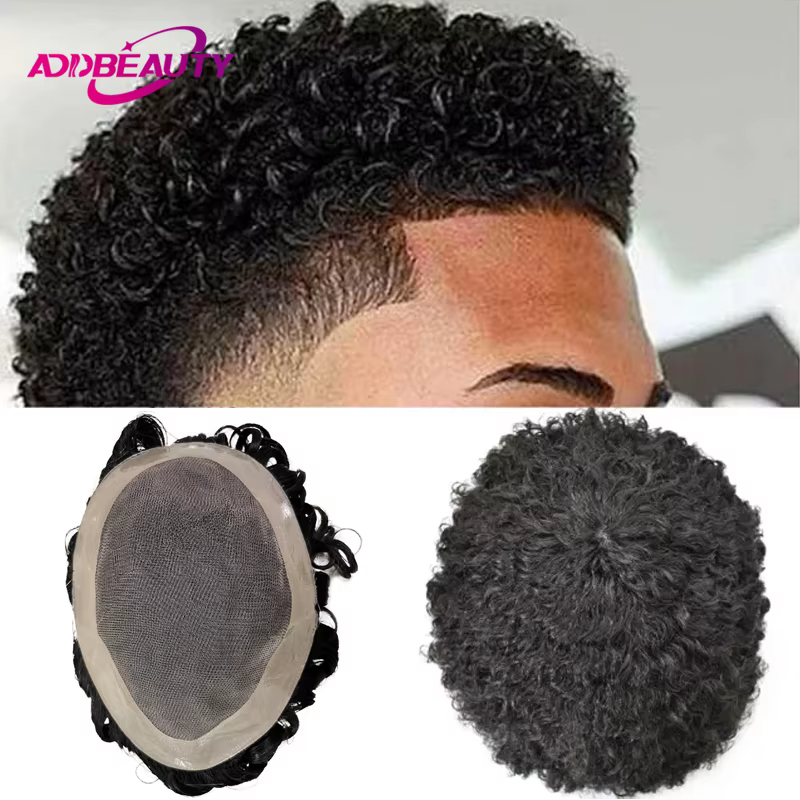 Hommes toupet cheveux humains Fine Mono NPU indien perruques