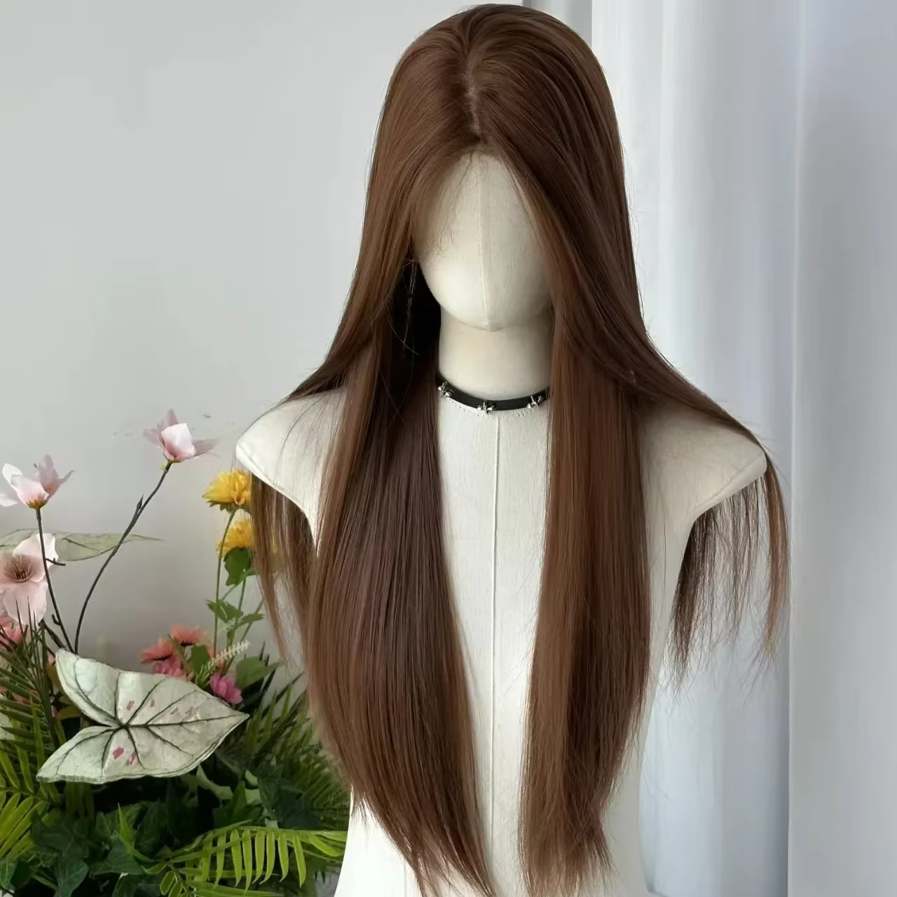 Perruque brune longue