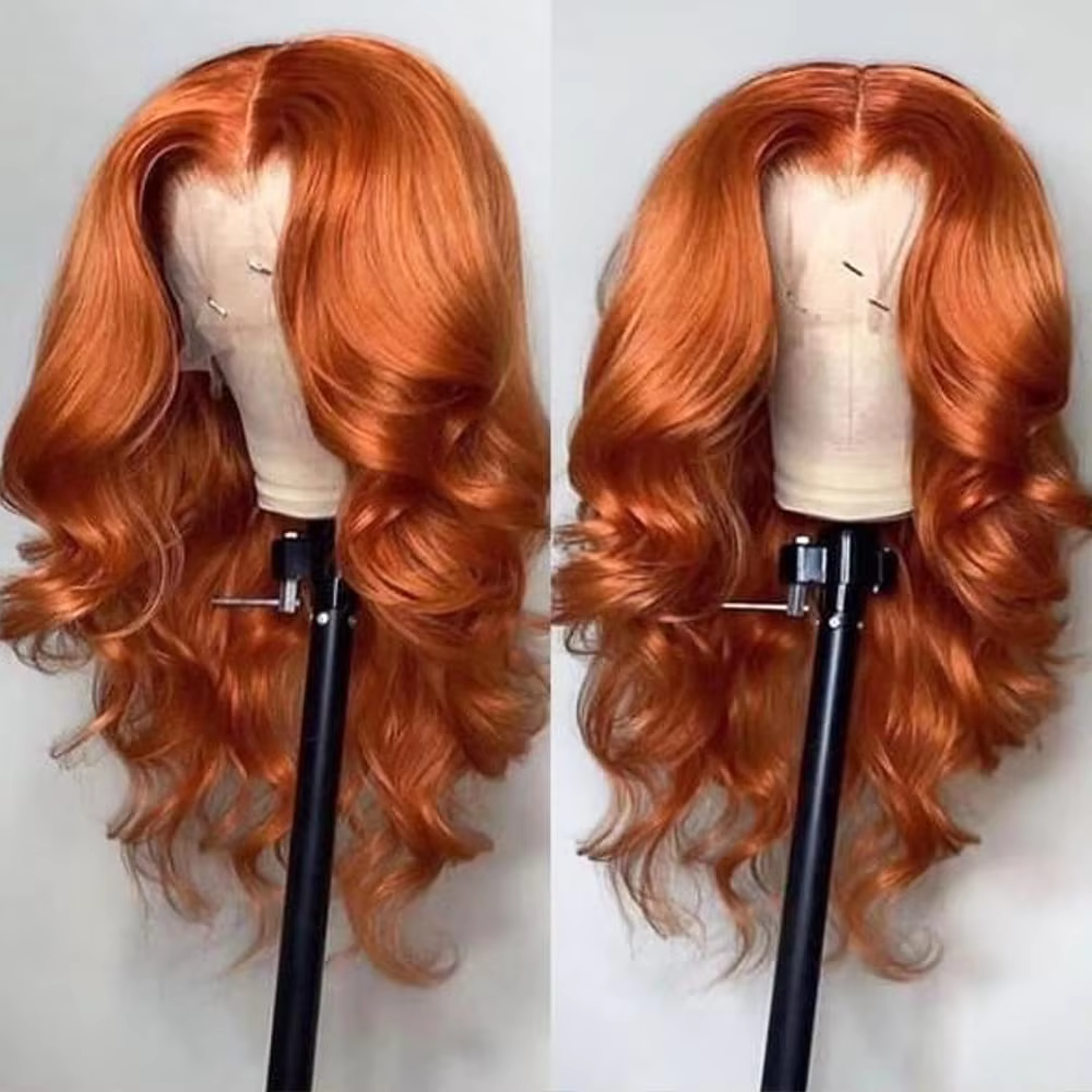 Perruque Lace Front Wig synthétique Body Wave Orange foncé