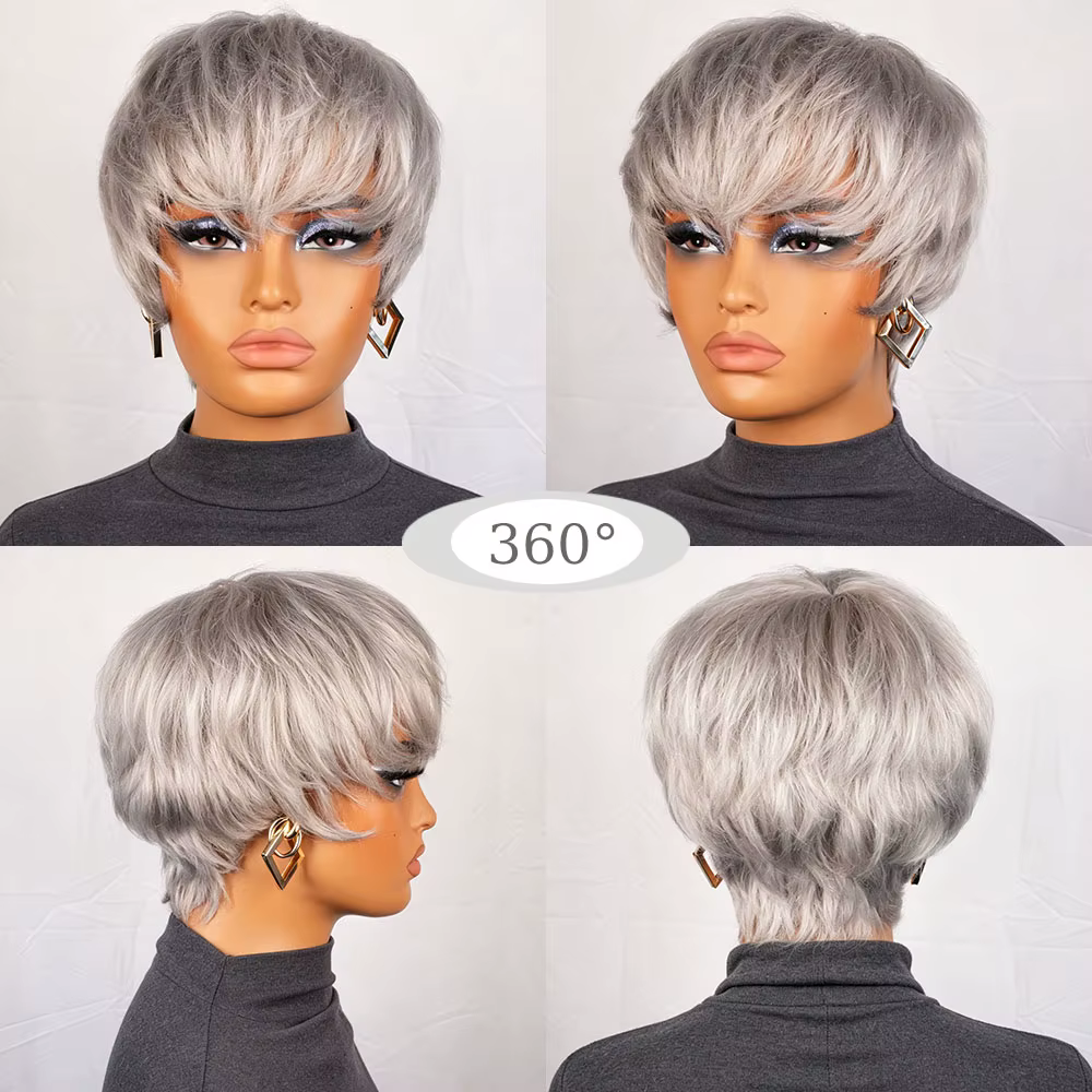 Perruque courte et droite de style pixie pour homme
