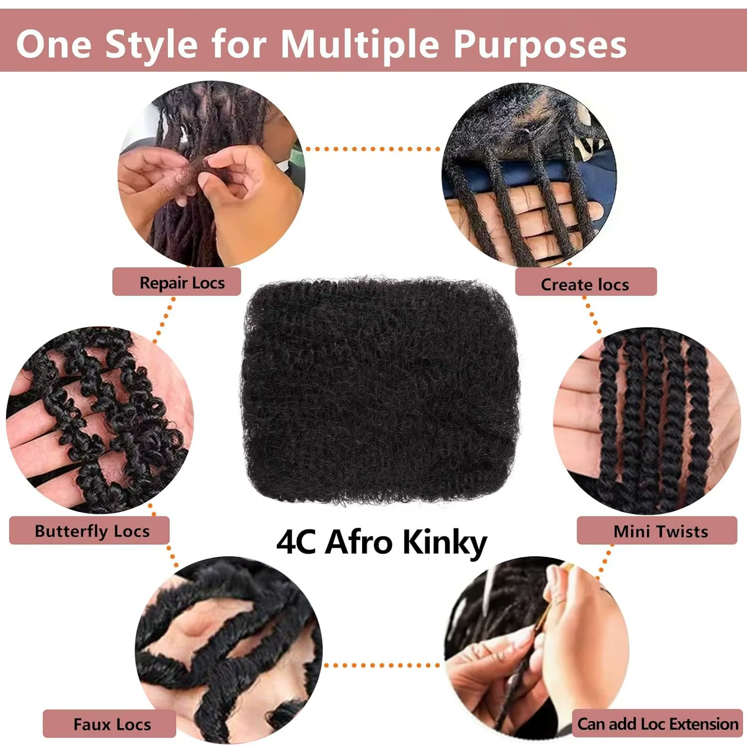Extensions de cheveux humains naturels 4C Afro Kinky Curly en vrac