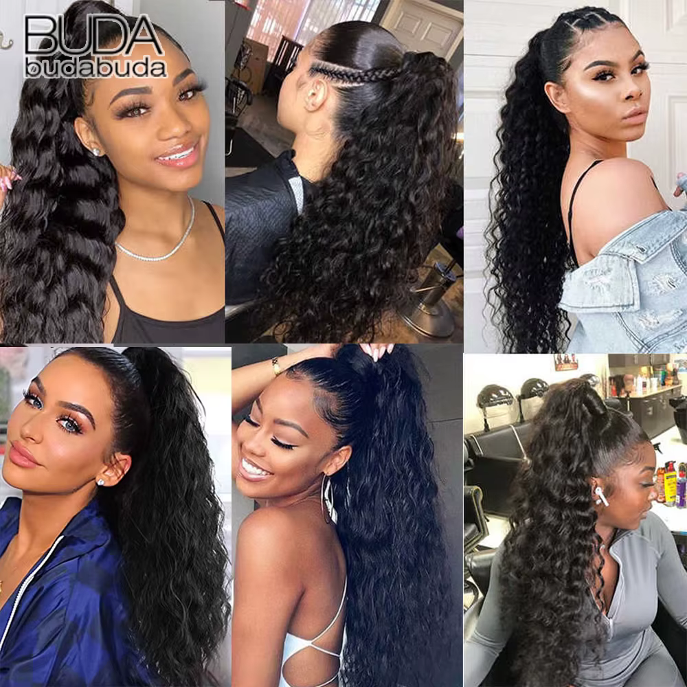 Extensions de cheveux bouclés ondulés queue de cheval longue pince à griffe synthétique