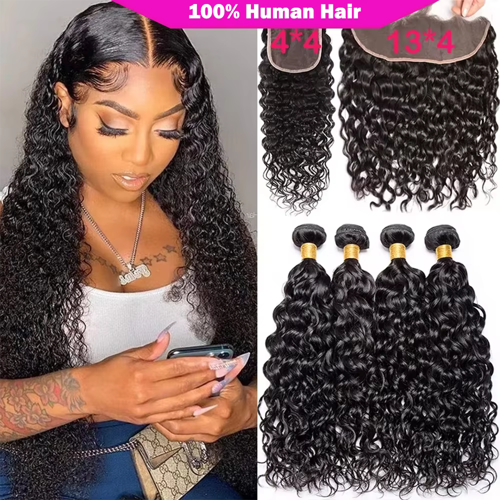 Extensions de cheveux humains bouclés birmans avec frontal