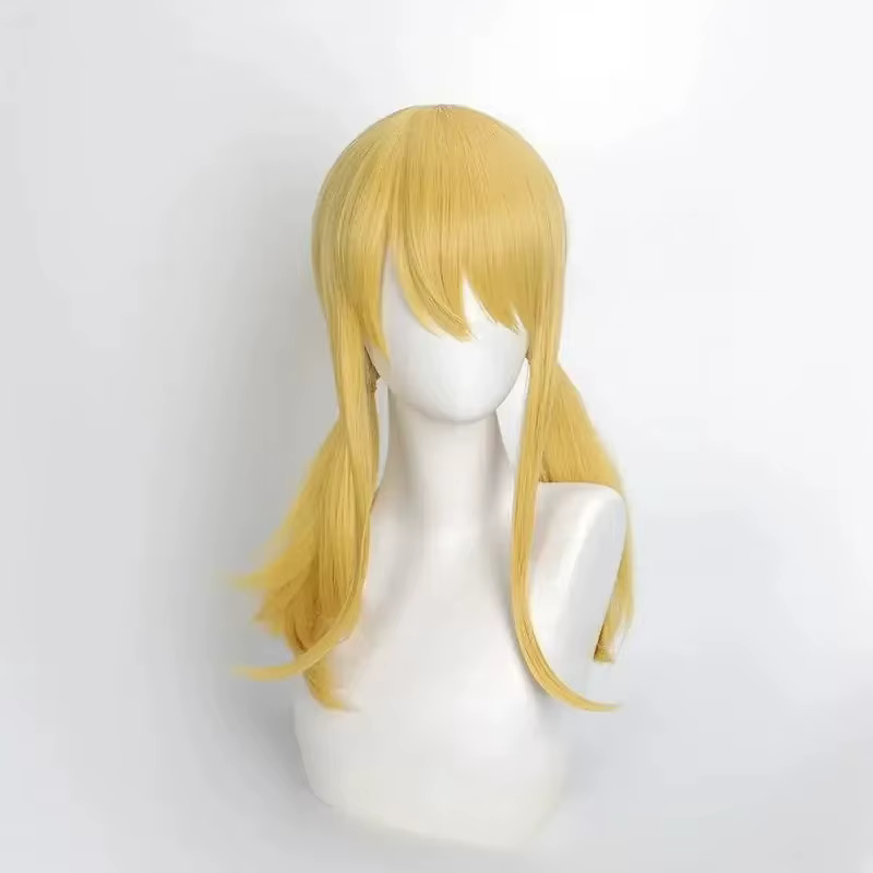 Lucy Cosplay perruque intégrée Double tressé cheveux Style or jaune fée queue