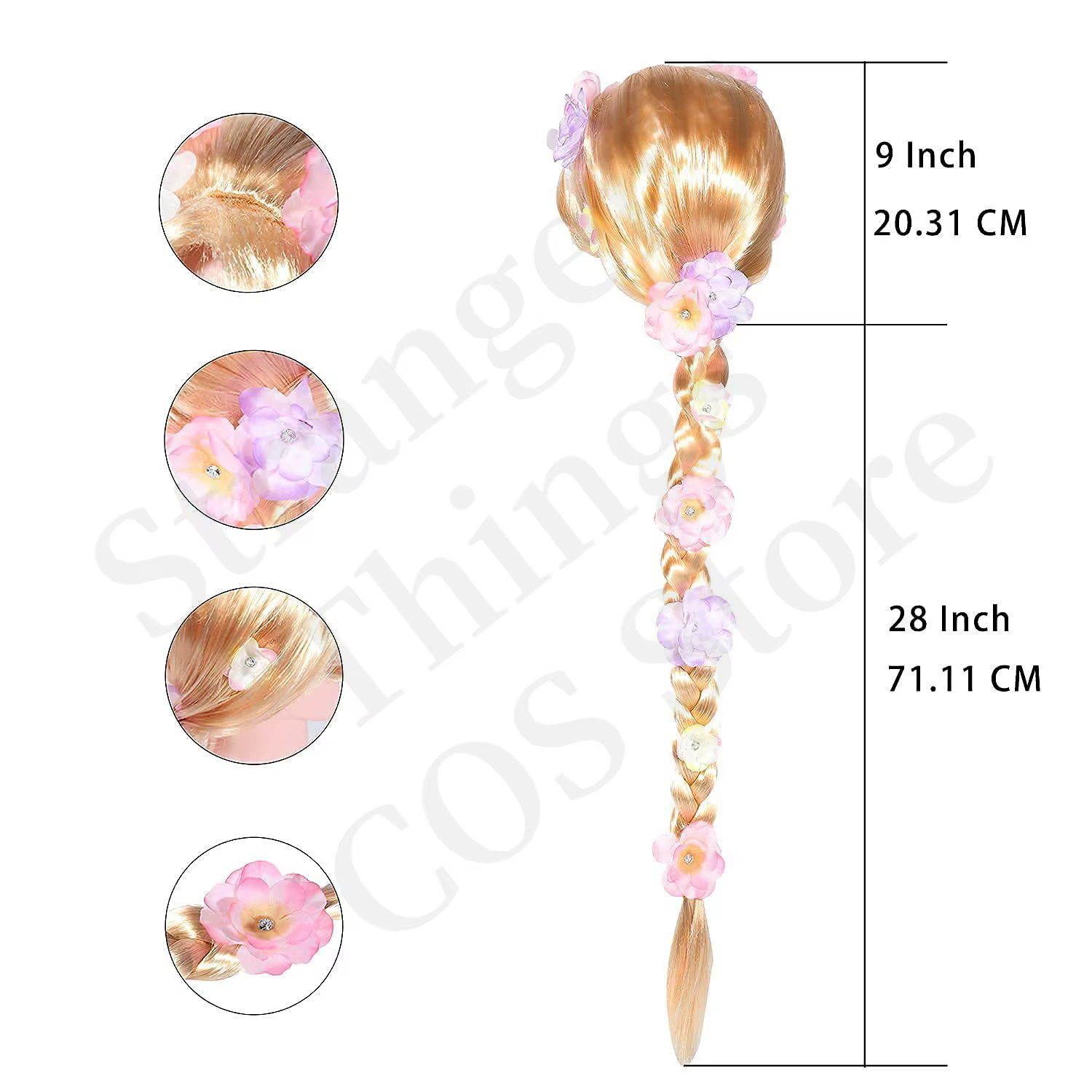 Perruque de princesse Raiponce super longue avec fleurs - Perruques synthétiques blondes tressées pour filles pour