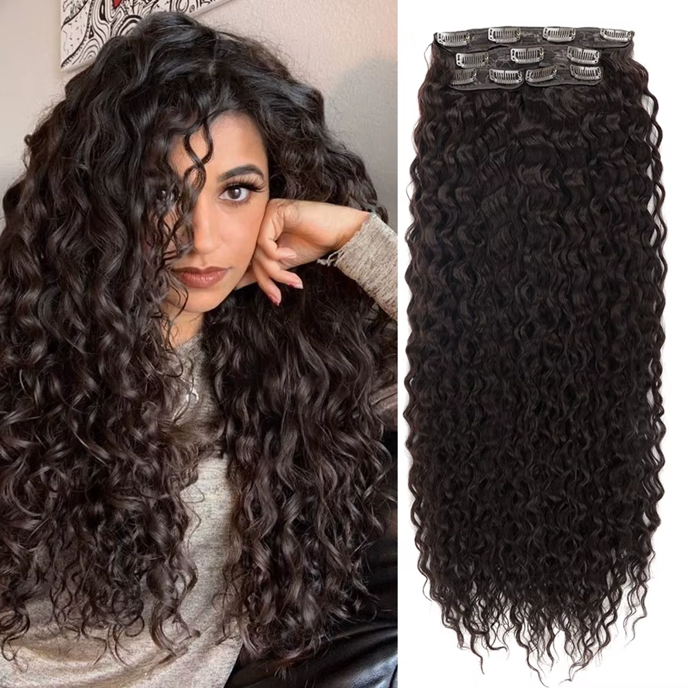 Extensions capillaires synthétiques bouclées à clips pour femmes