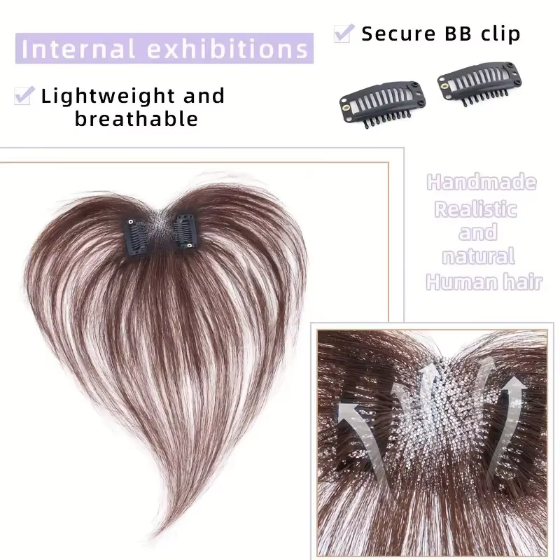 Perruque femme avec frange qui ajoute du volume en vrais cheveux humains pour couvrir le haut et la ligne