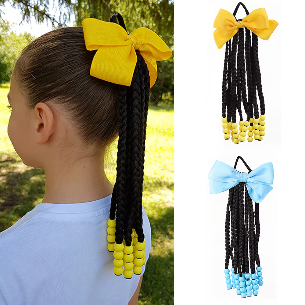 Extensions de cheveux tressées pour enfants avec perles et nœuds