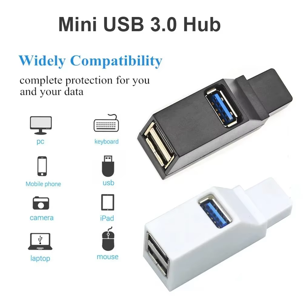 Adaptateur Hub USB 3.0 Haute Vitesse, Extension Mini Splitter Box 1 vers 3 Ports pour PC Portable, Lecteur de Carte USB 2.0, Clé USB