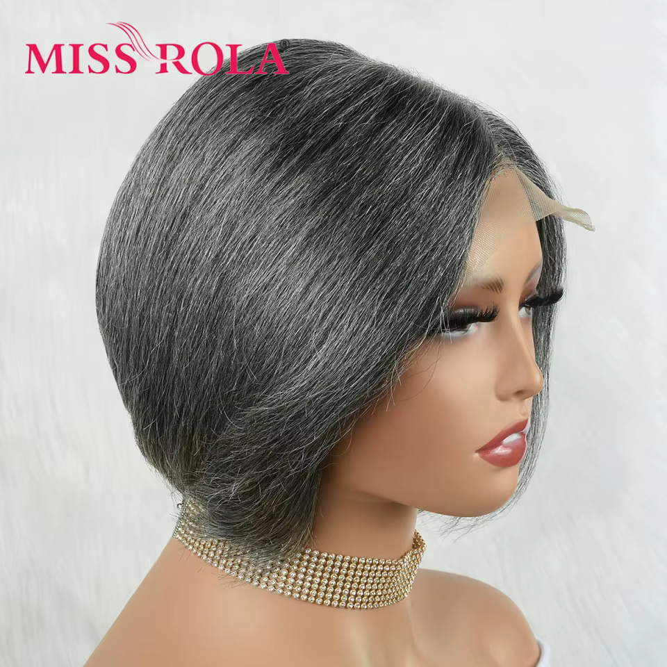 Miss Rola brésilien 4X4 dentelle avant perruques de cheveux humains reflets gris # 44 perruque