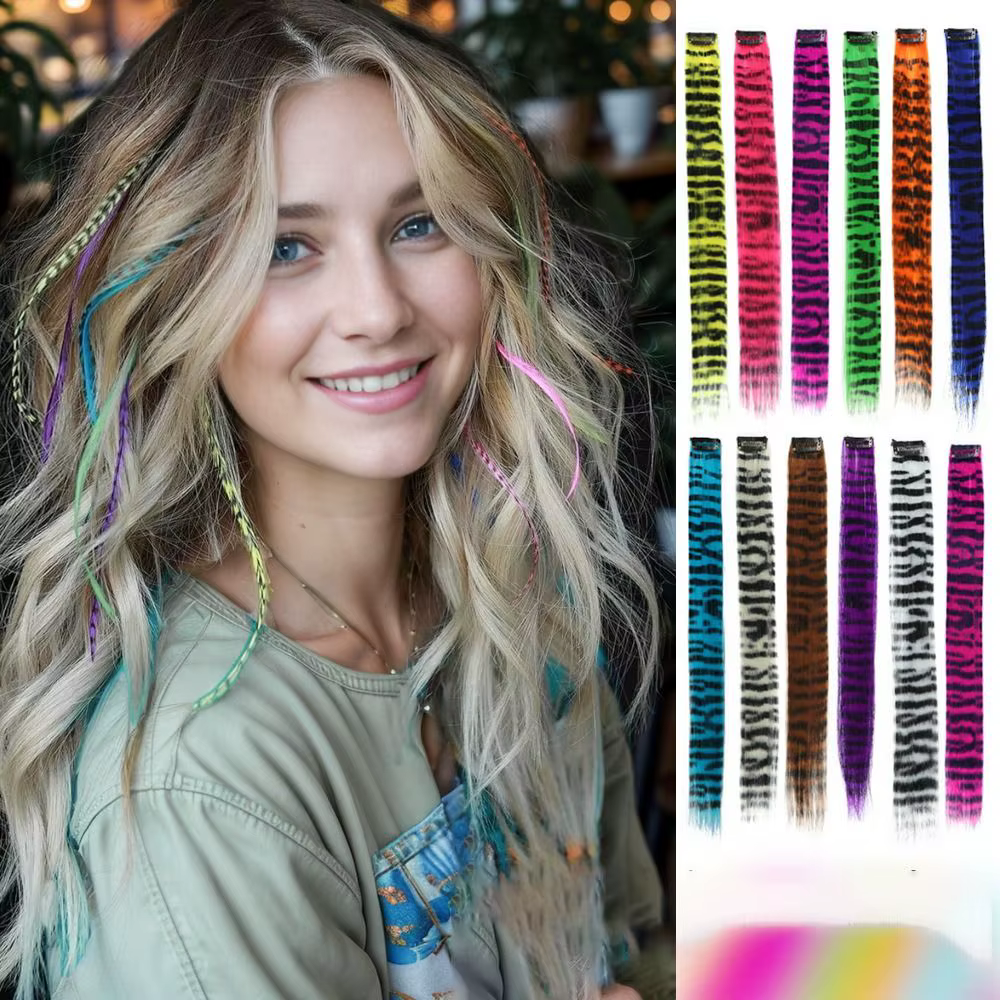 Extensions capillaires synthétiques lisses à clips imprimés à rayures
