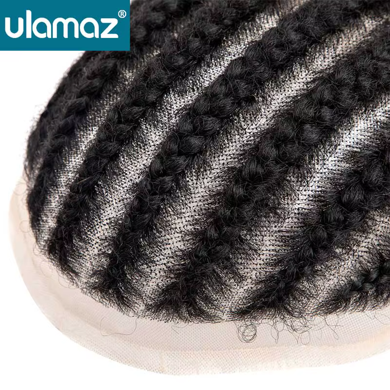 Cornrow tresses pleine dentelle hommes perruque 8 brins tresse toupet cheveux humains français